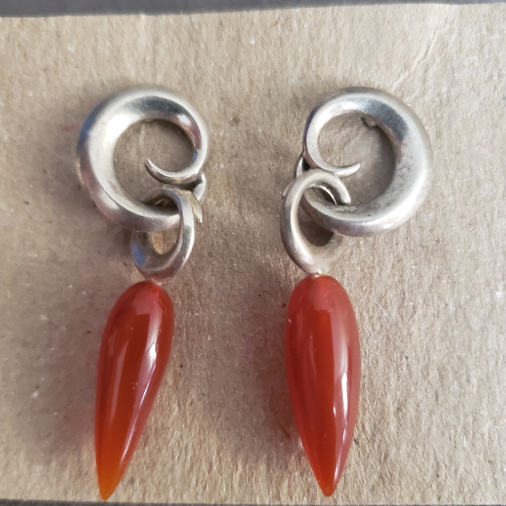 SOLD Ann King Luna Teardrop Unique Vintage Carnelian Dangle Earrings - Picture 10 of 11